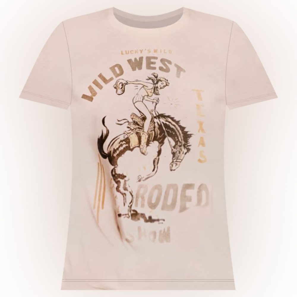 Lucky Brand Wild West Cream Rodeo Graphic Cowgirl Tee Large